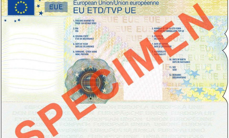 Asmens grįžimo pažymėjimą keičia Europos Sąjungos laikinasis kelionės dokumentas